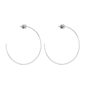 Brinco  Grande de Argola com Detalhe de Flor em Strass -  banhada em Ouro Branco