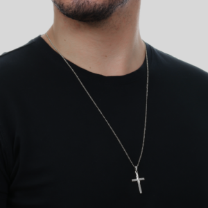 Pingente  Masculino de Cruz - banhada em Ouro Branco