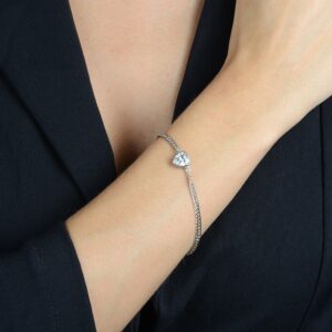 Pulseira com Pedra de Coração em Zircônia - banhada em Ouro Branco