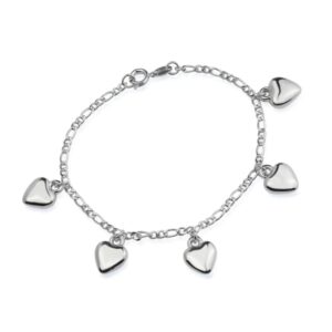 Pulseira com Pingentes de Coração -  banhada em Ouro Branco