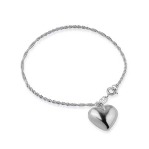 Pulseira  Cordão Baiano com Coração - banhada em Ouro Branco