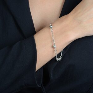 Pulseira  Elo Português com Esferas - banhada em Ouro Branco