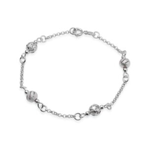 Pulseira  Elo Português com Esferas - banhada em Ouro Branco