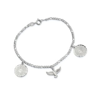 Pulseira  Religiosa Pai Nosso e Espírito Santo -  banhada em Ouro Branco